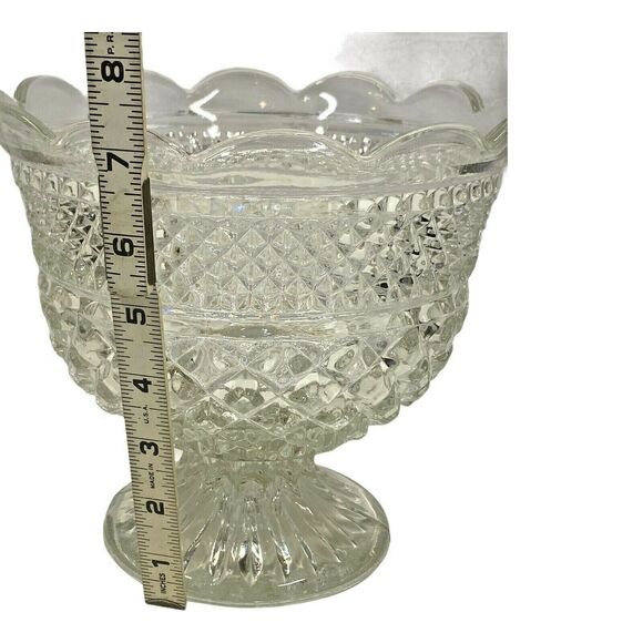 Vintage Anchor Hocking Crystal Wexford Glass Centerpiece Footed Bowl - Picture 5 of 12